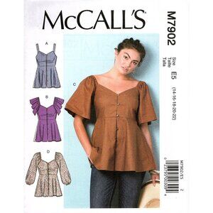 McCall's M7902 Misses 14 to 22 Loose Pullover Top Uncut Sewing Pattern New